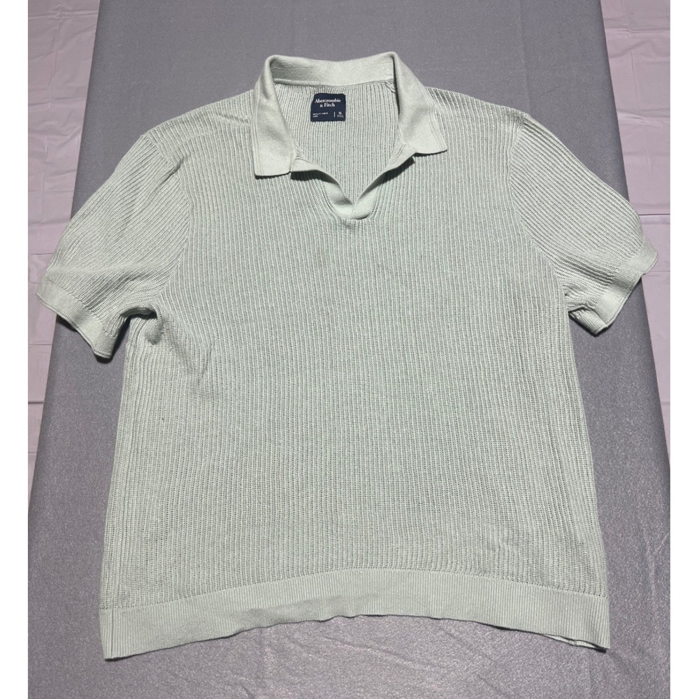 Abercrombie & Fitch Mens XL Sage Green Pointelle Knit Short Sleeve Sweater Polo